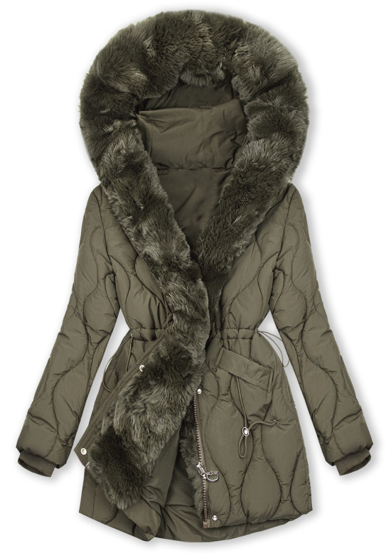 Damen-Steppjacke mit verstellbarer Taille Khaki