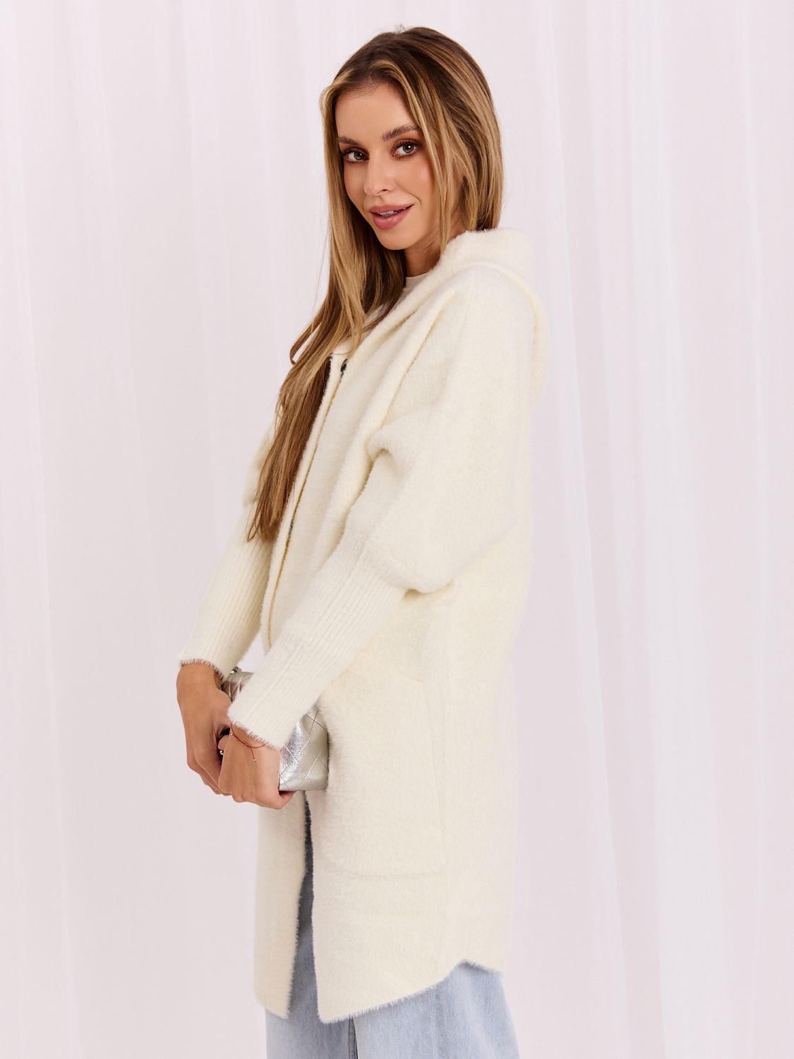 Ecru Alpaka Mantel mit Kapuze