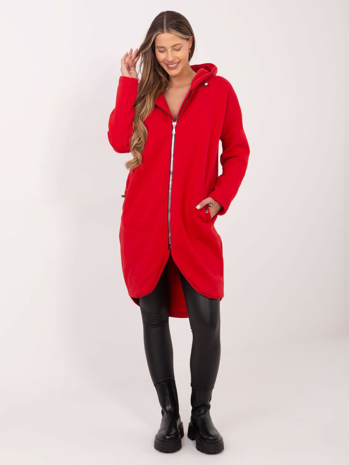 Langer roter Kapuzenpullover RUE PARIS