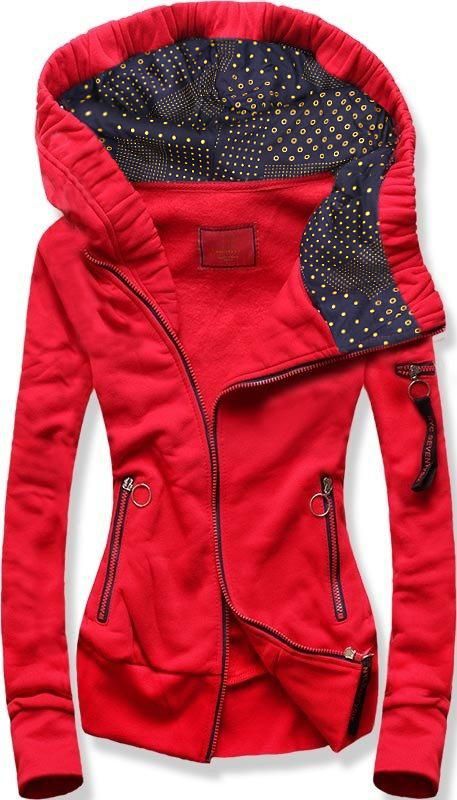 Sweatjacke mit schrägem Reißverschluss rot