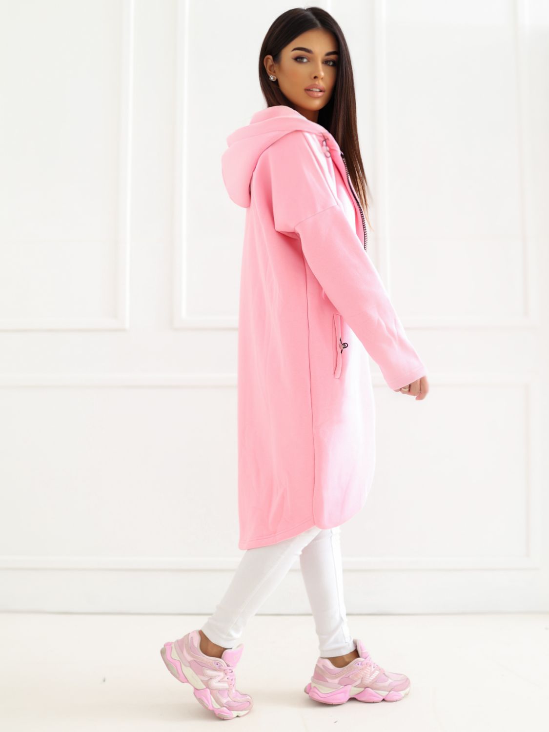 Helle rosa lange Kapuzenpullover RUE PARIS
