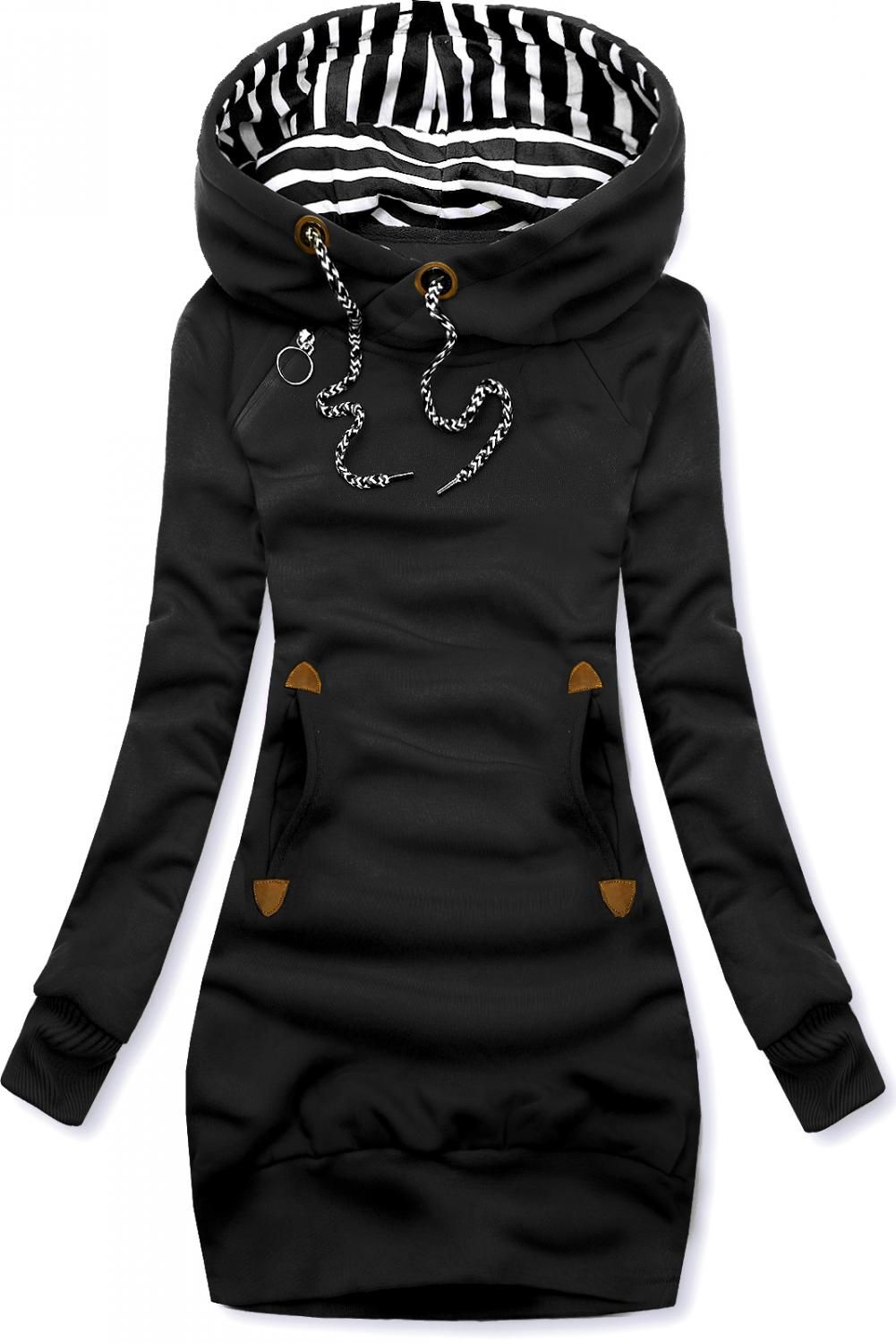 Sweatshirt/Sweatkleid mit Kapuze schwarz