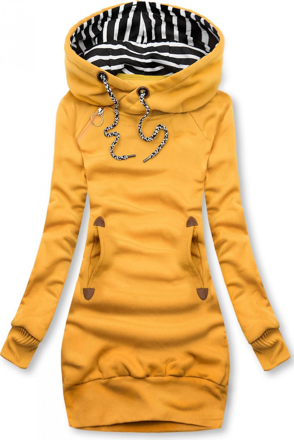 Sweatshirt/Sweatkleid mit Kapuze gelb