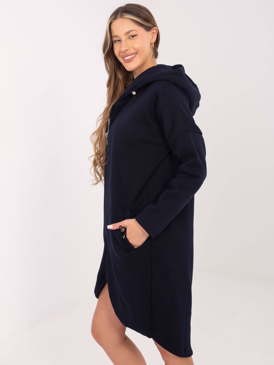 Dunkelblaue lange Kapuzenjacke RUE PARIS