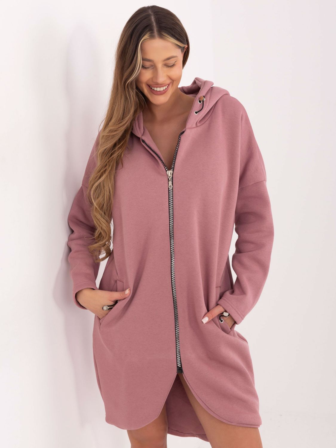 RUE PARIS Lange rosa Kapuzenpullover