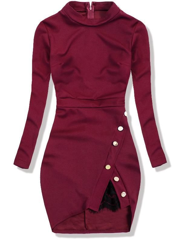 Kleid mit Zierknöpfen und Spitze bordorot