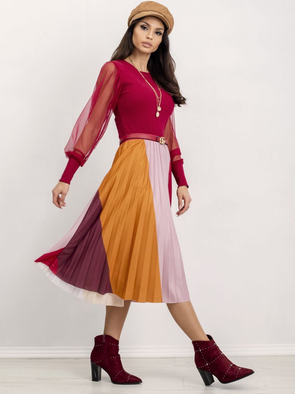 Bordeauxfarbige Bluse mit Netzärmeln RUE PARIS