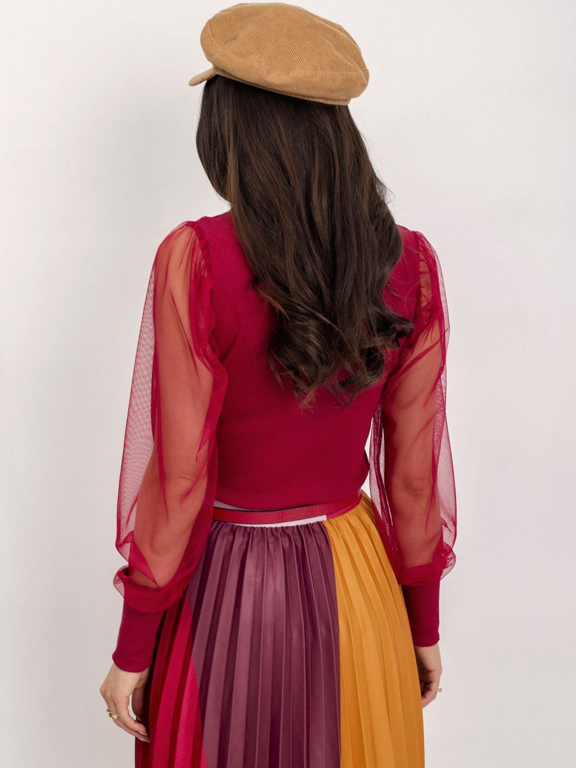 Bordeauxfarbige Bluse mit Netzärmeln RUE PARIS