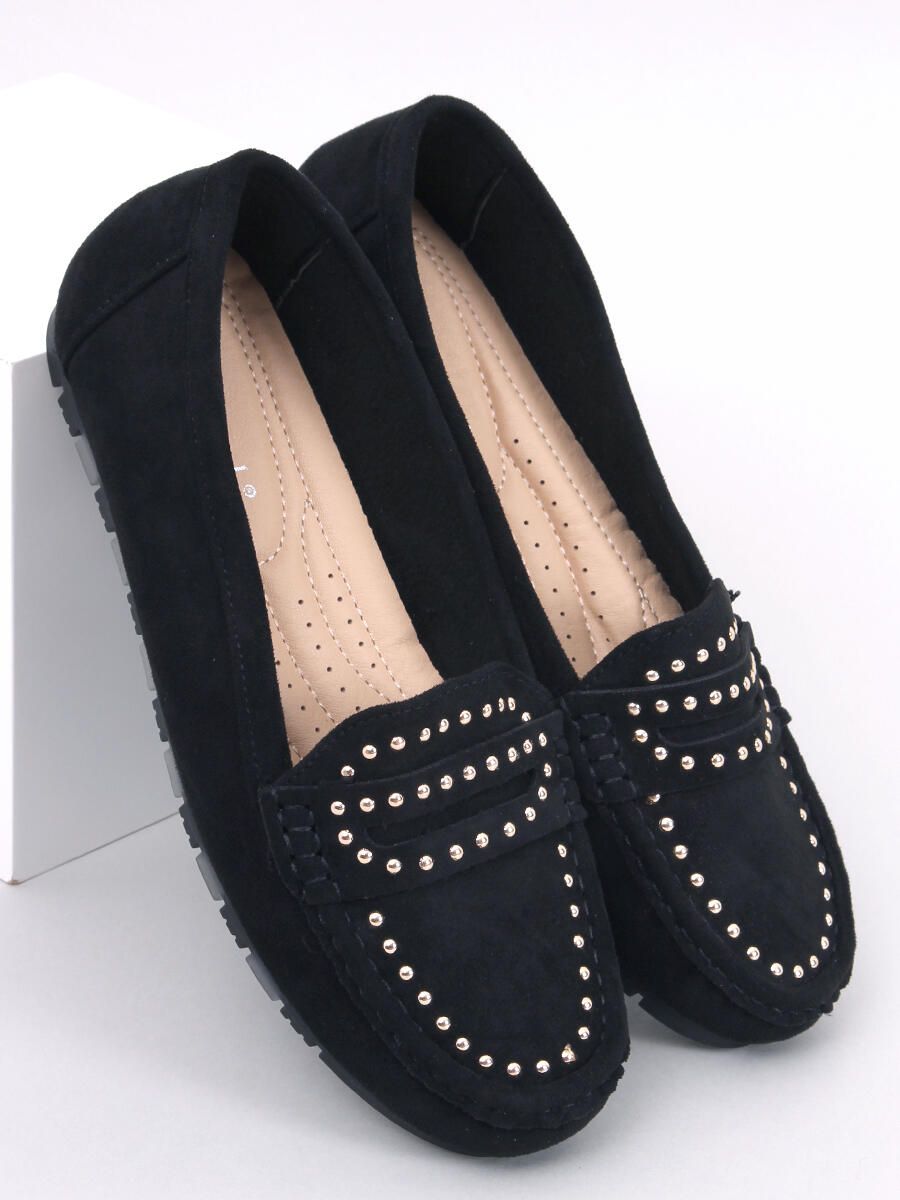 Wildledermokassins mit Nieten Schwarz