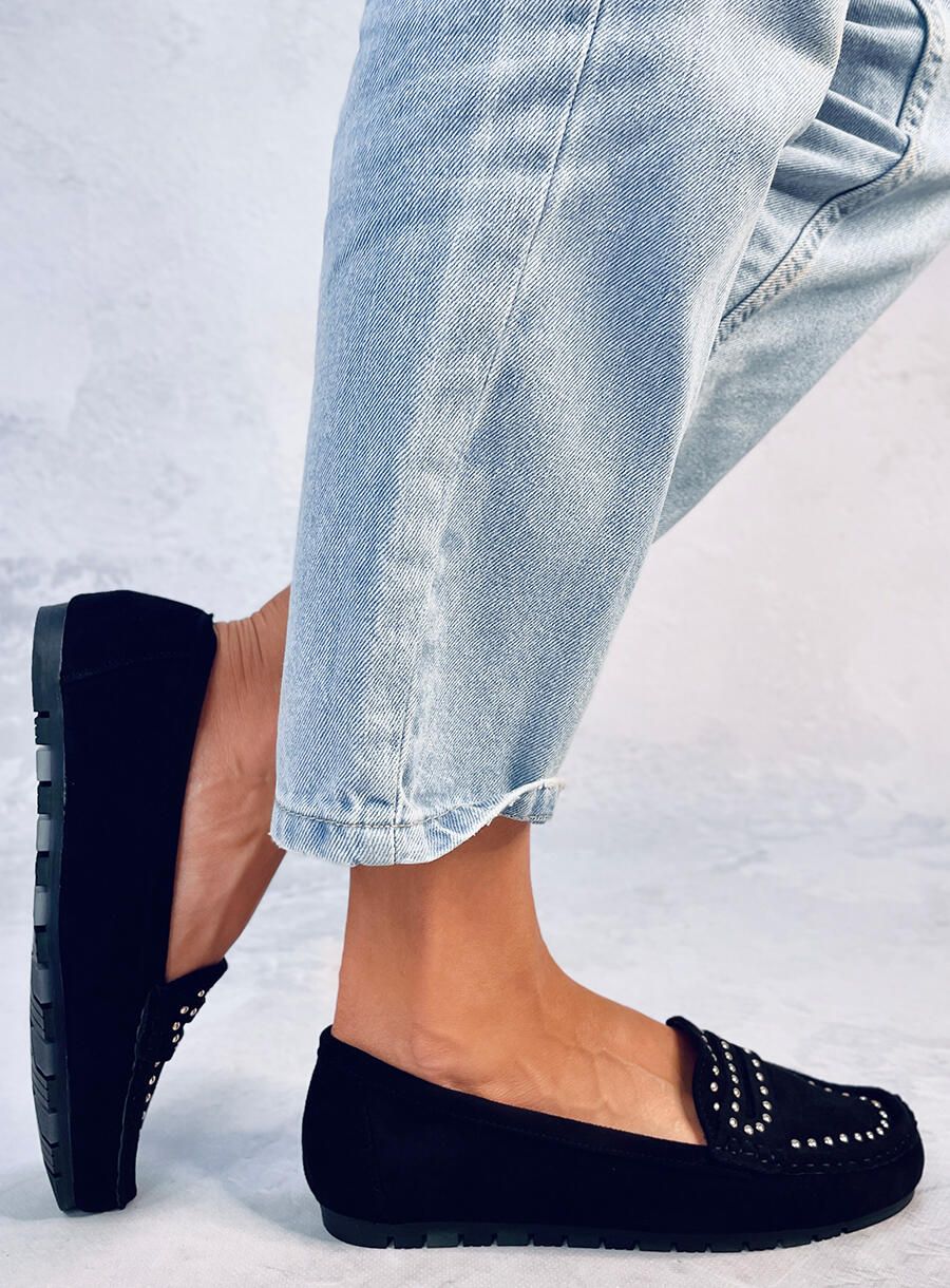 Wildledermokassins mit Nieten Schwarz