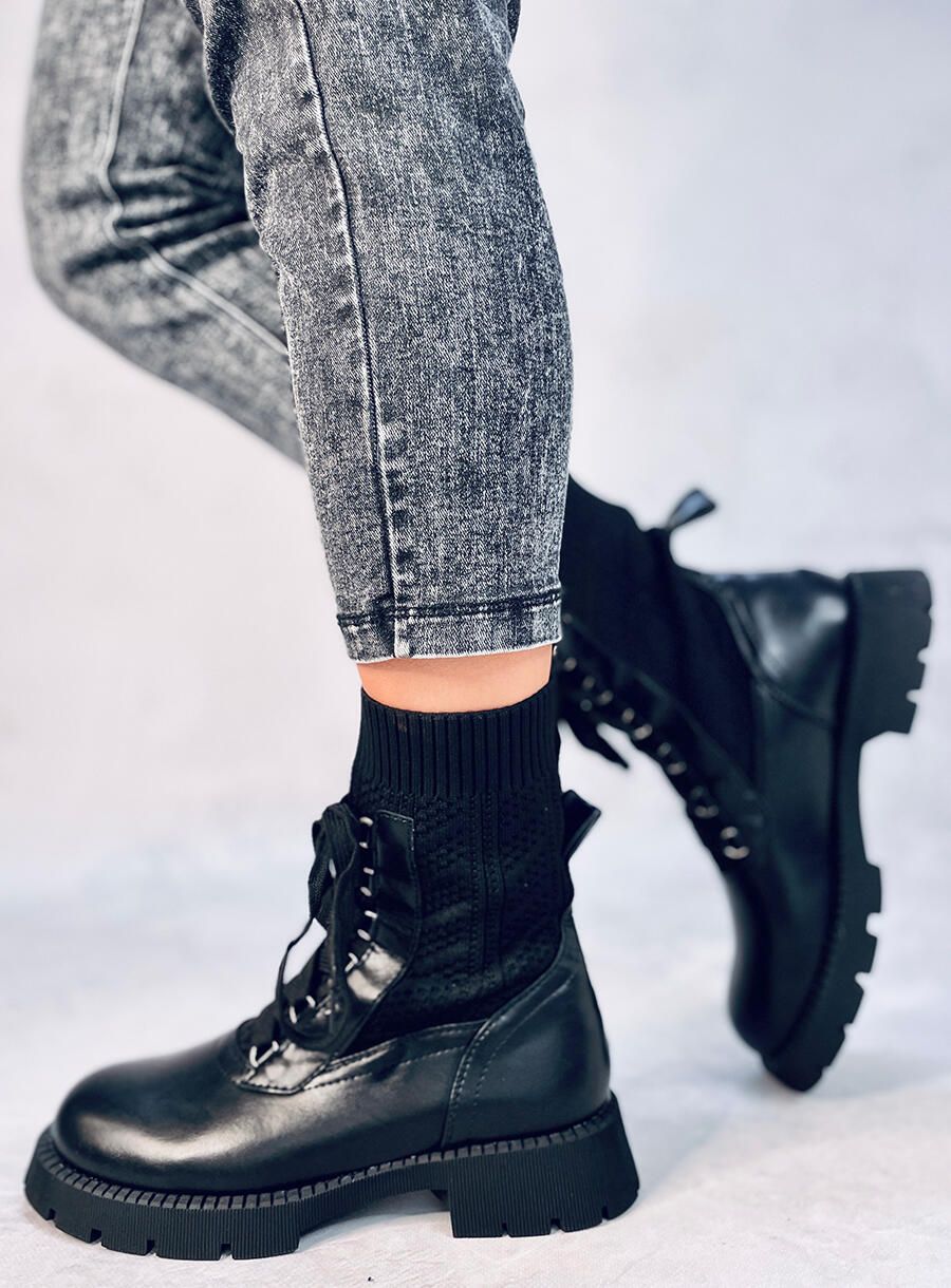 Stiefeletten mit Stoffobermaterial Schwarz