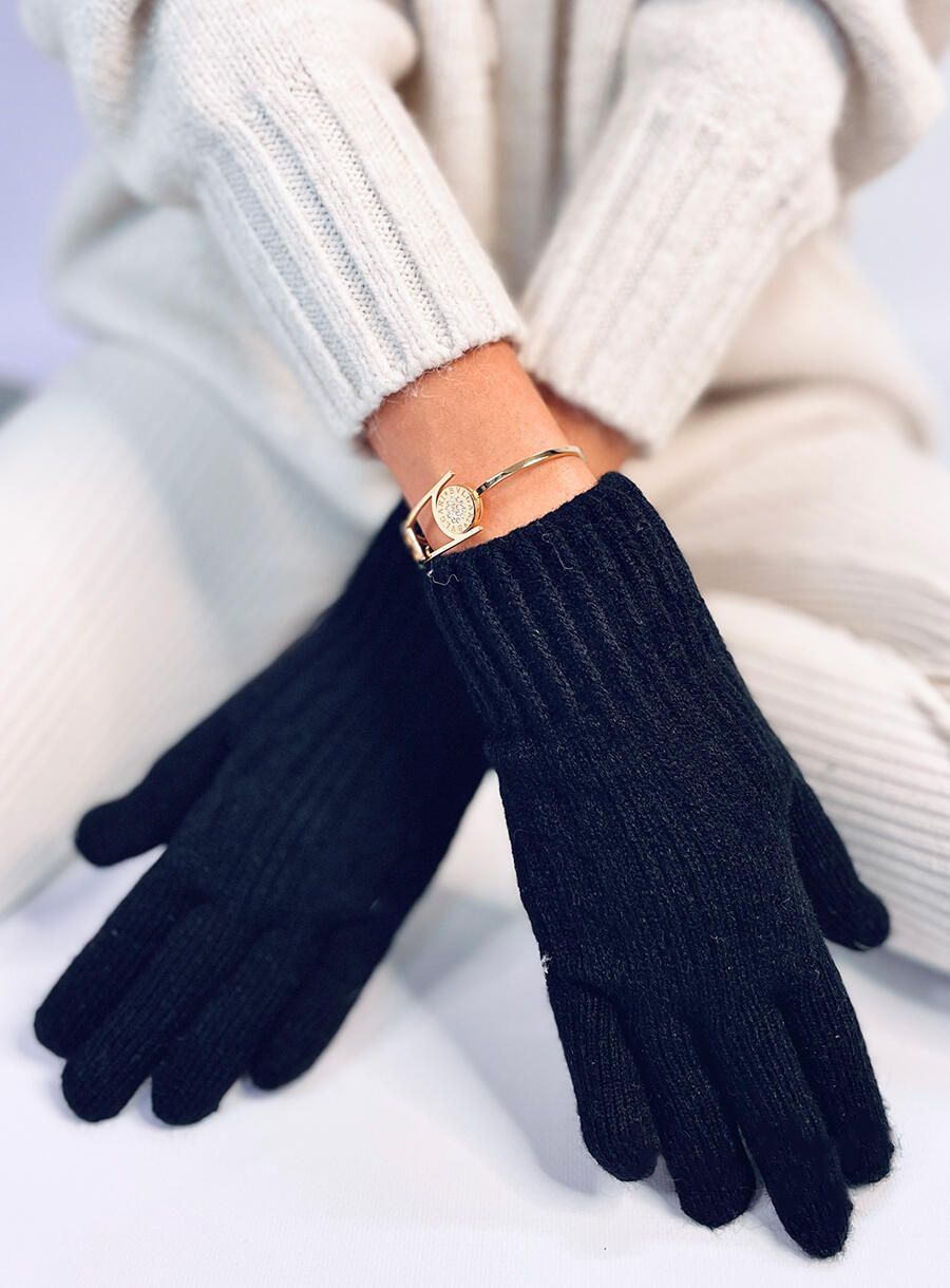 Winterhandschuhe mit Strickmuster Schwarz