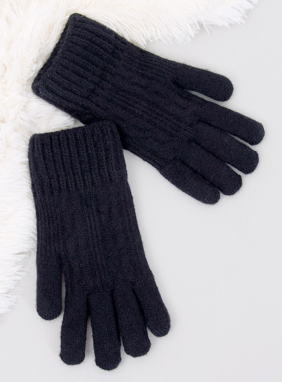 Winterhandschuhe mit Strickmuster Schwarz