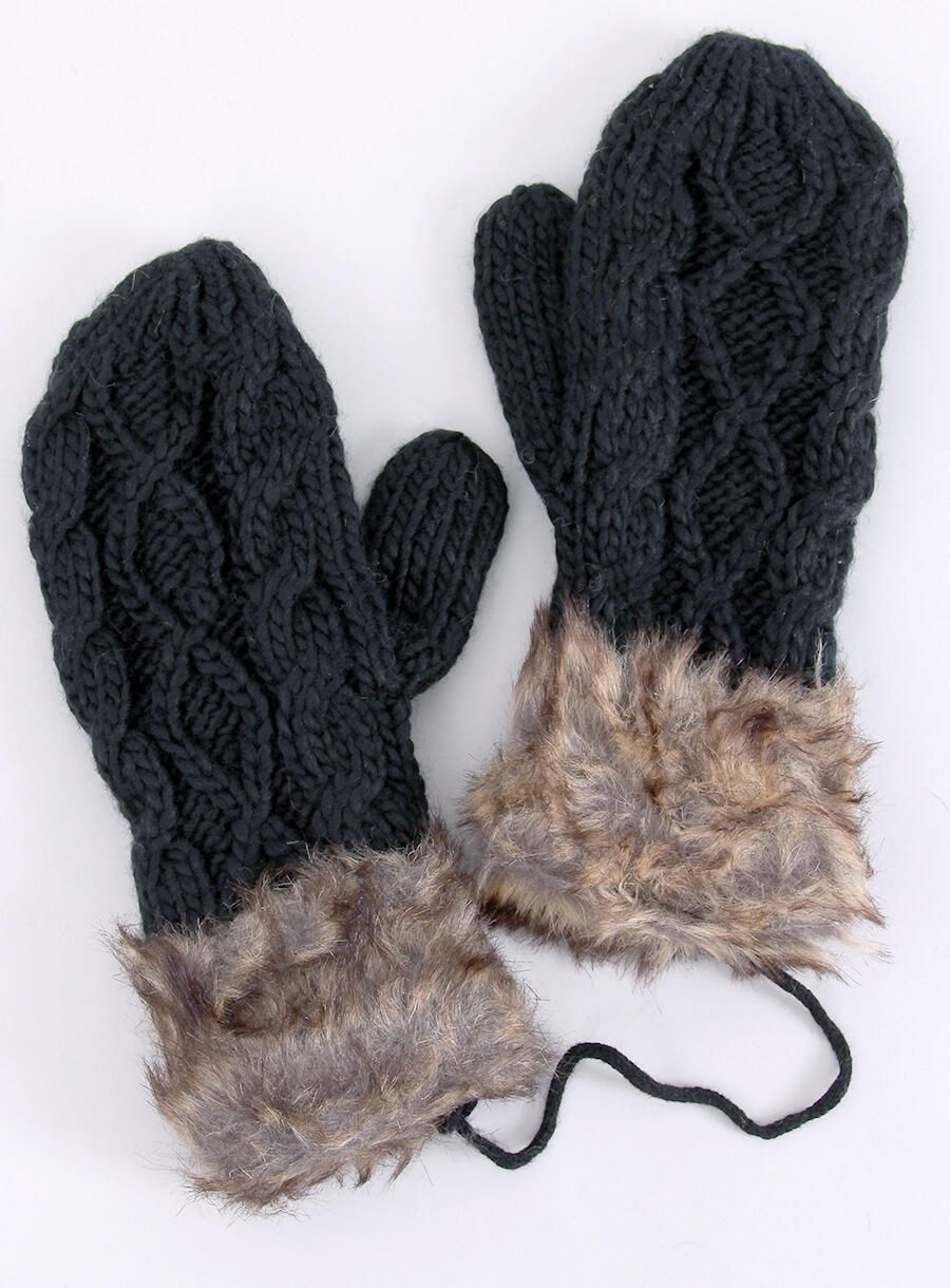 Fäustlinge mit Strickmuster Schwarz