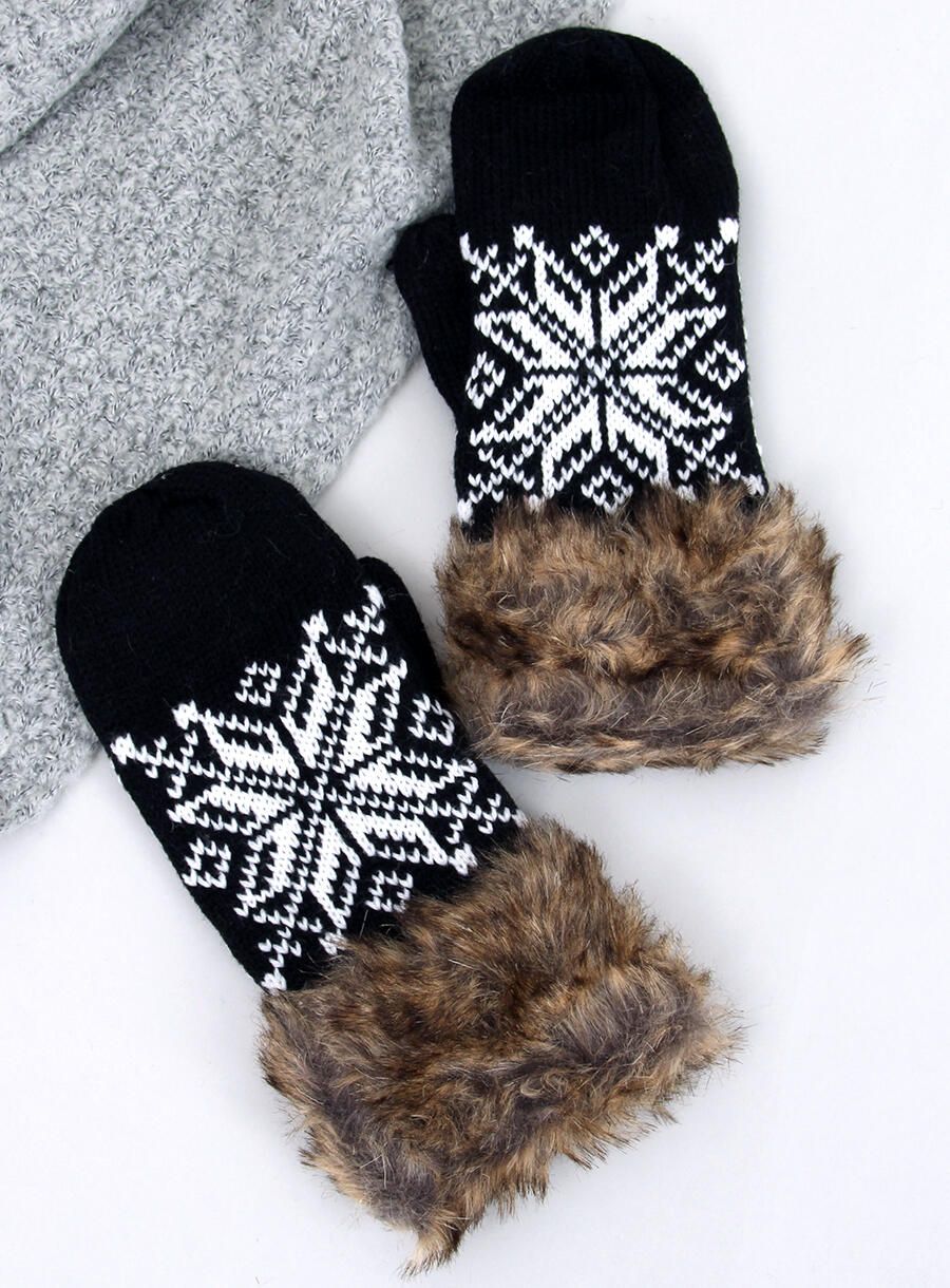 Fäustlinge mit Wintermotiv Schwarz