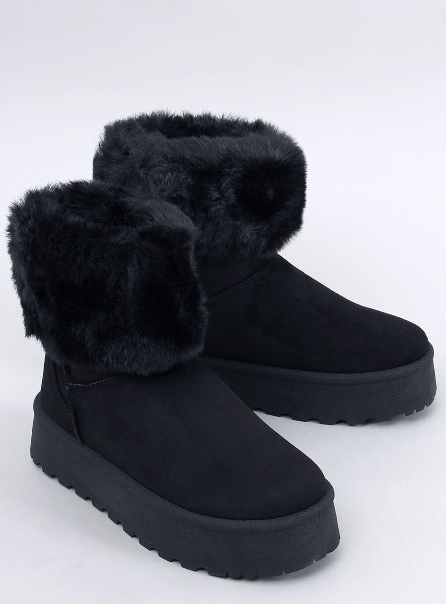 Wildleder-Schneestiefel mit Kunstfell Schwarz