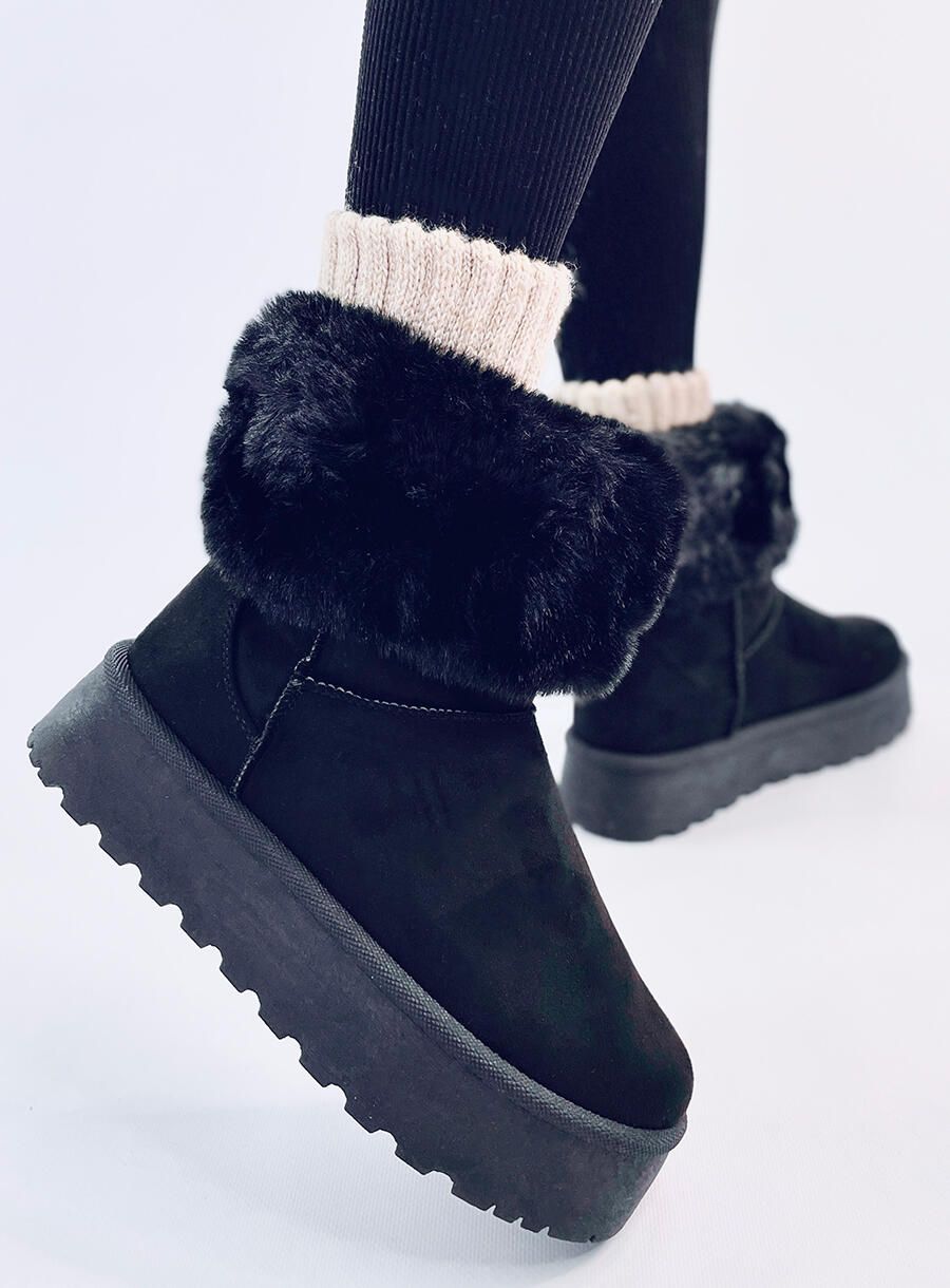 Wildleder-Schneestiefel mit Kunstfell Schwarz