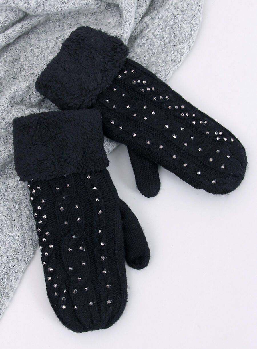 Damenhandschuhe mit Zirkonen Schwarz