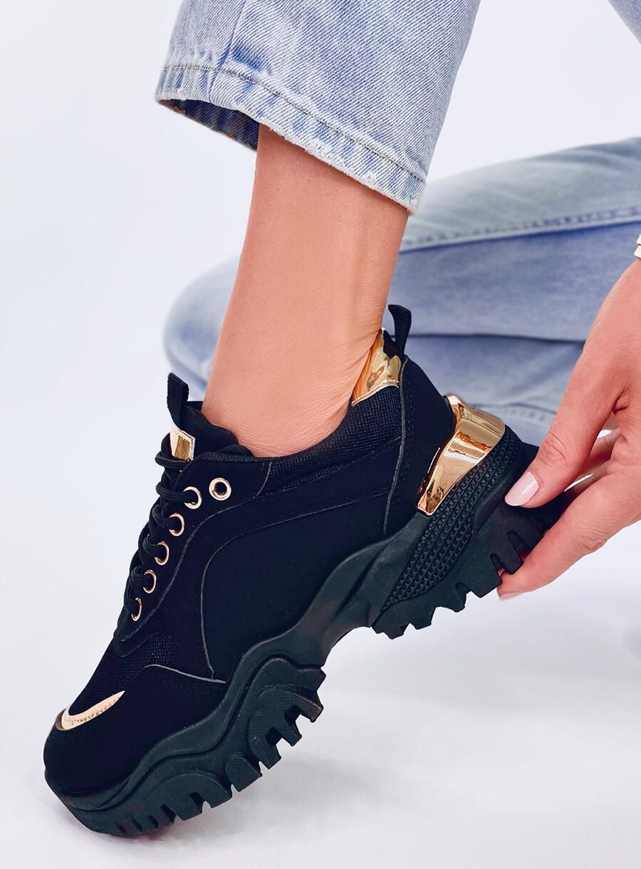 Sportliche Damen-Sneaker in Schwarz/Gold