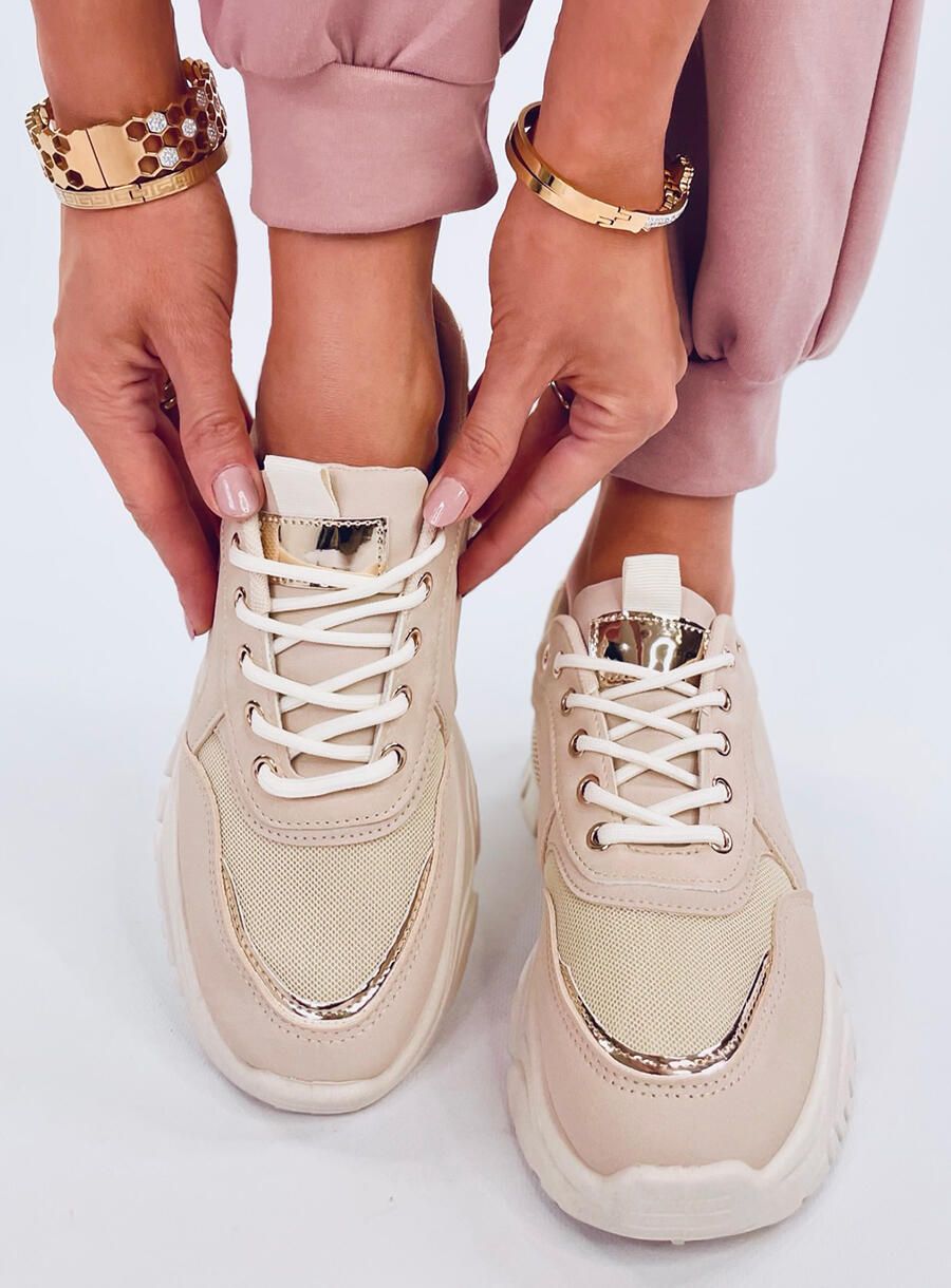 Sportliche Damen-Sneaker in Beige/Gold