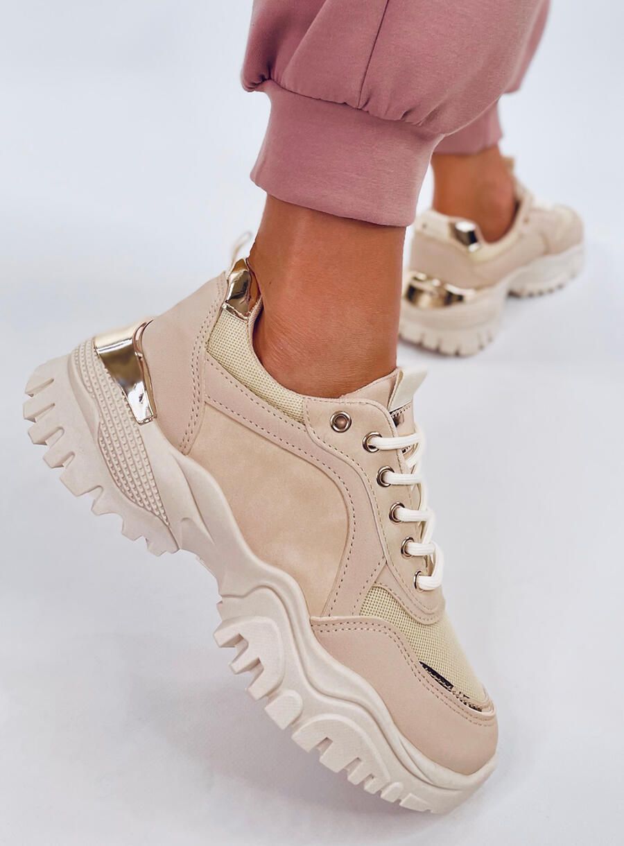 Sportliche Damen-Sneaker in Beige/Gold