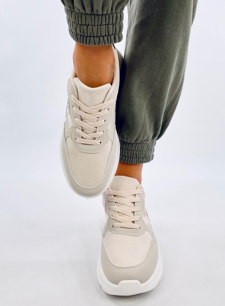 Plattform-Sneakers aus Öko-Leder/Wildleder Ecru