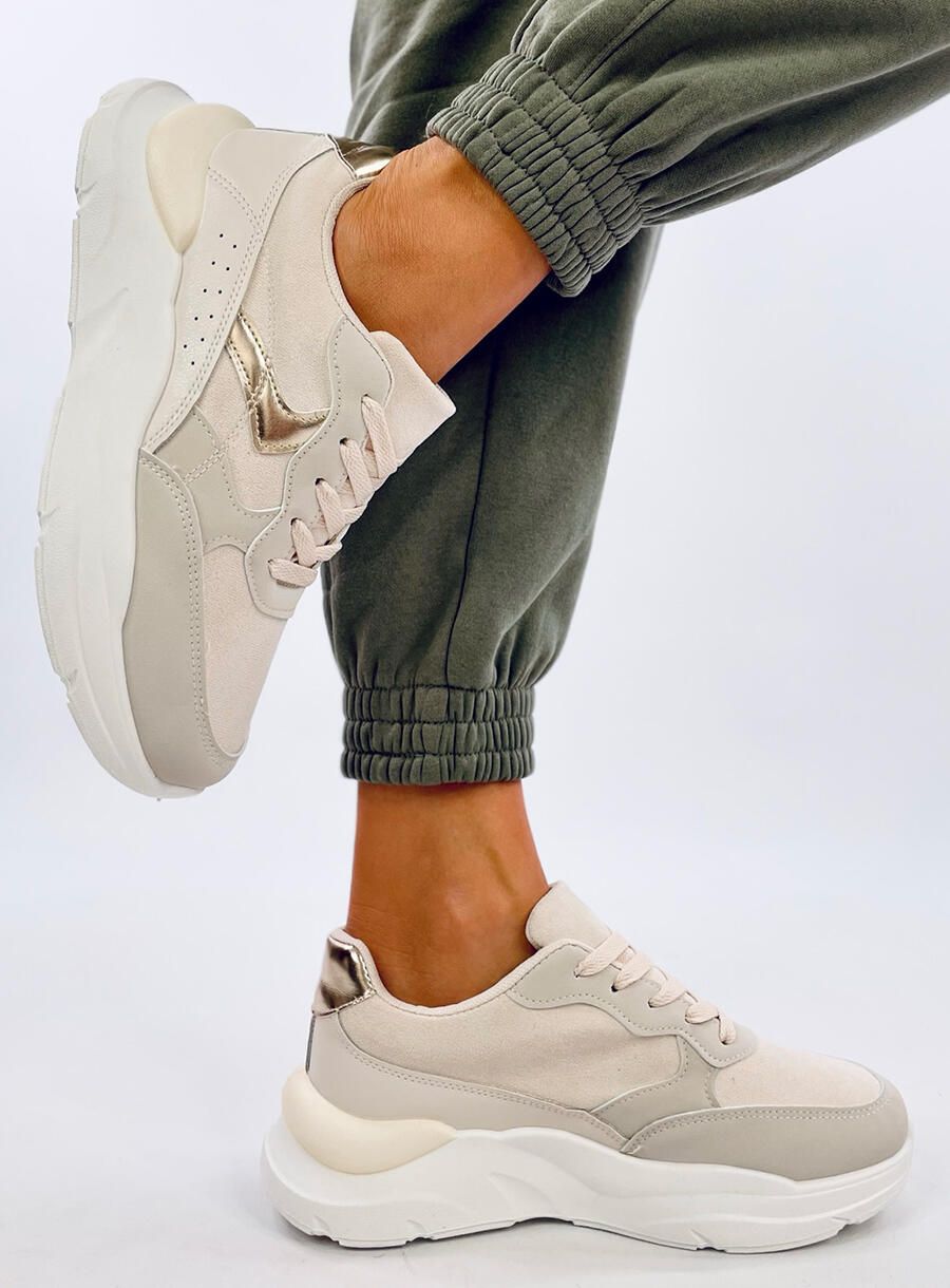 Plattform-Sneakers aus Öko-Leder/Wildleder Ecru
