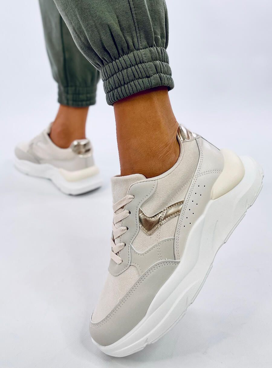 Plattform-Sneakers aus Öko-Leder/Wildleder Ecru