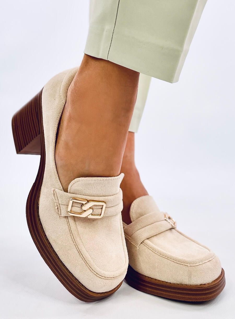 Damen-Mokassins mit Absatz Beige