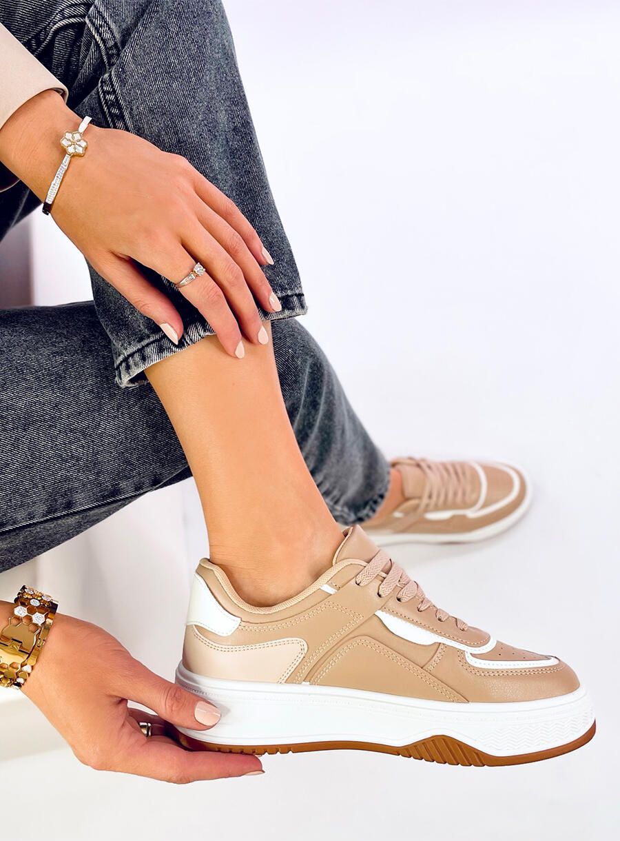 Sneaker auf Plateausohle aus Öko-Leder Camel