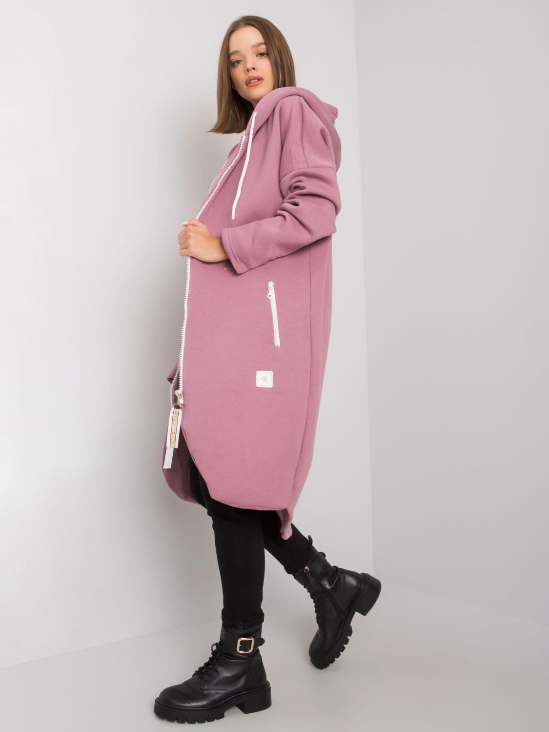 Rosa lange Kapuzenpullover