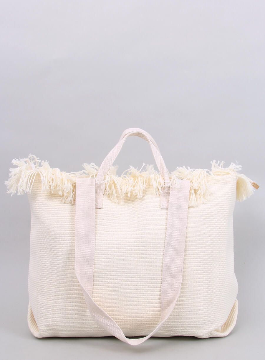 Strandtasche im Boho-Stil mit Quasten Ecru