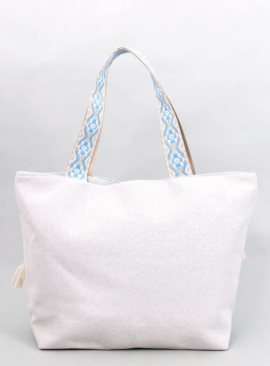 Strandstrohtasche BOHO Babyblau