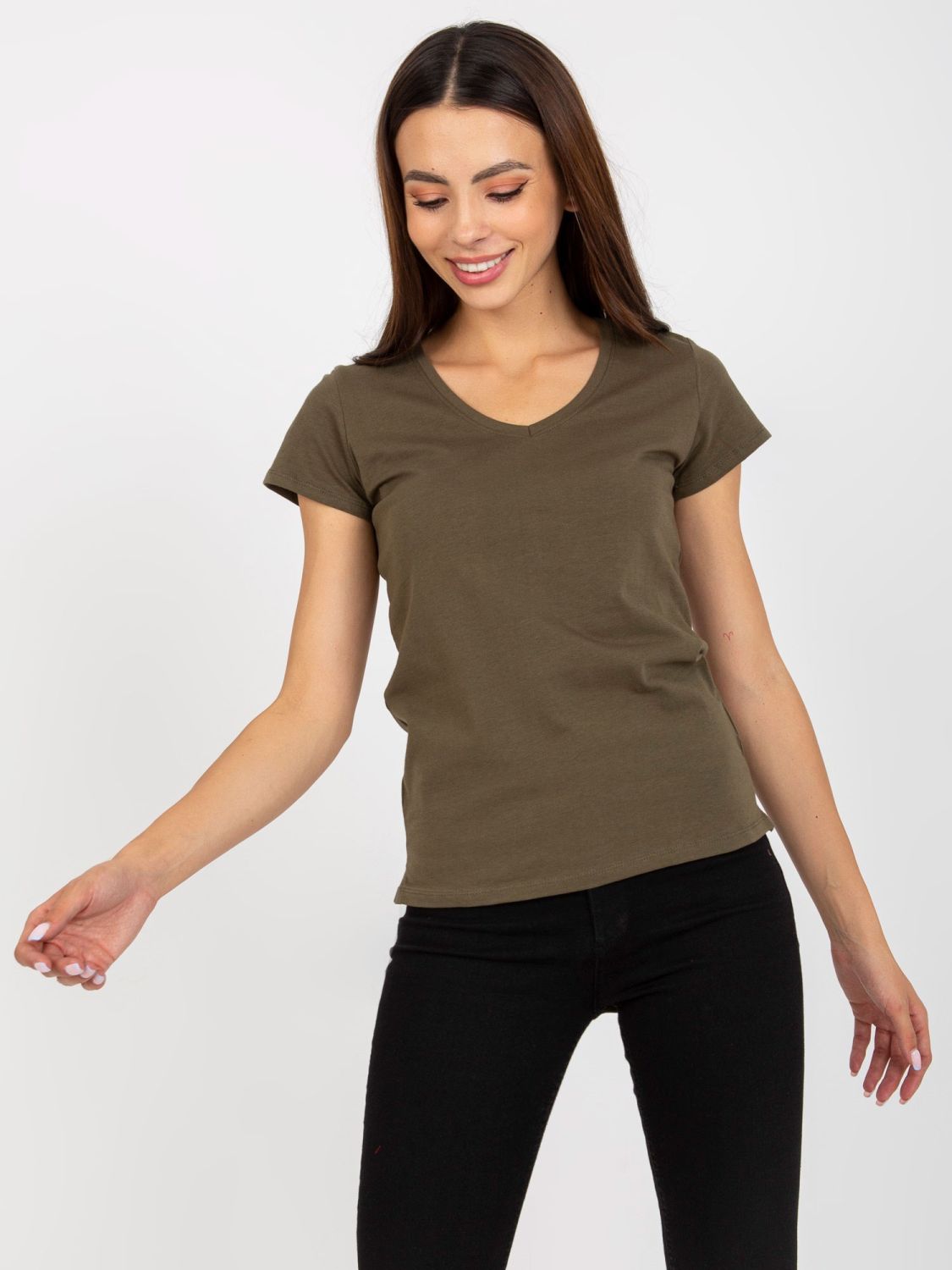 Khaki glattes T-Shirt in aus Baumwolle