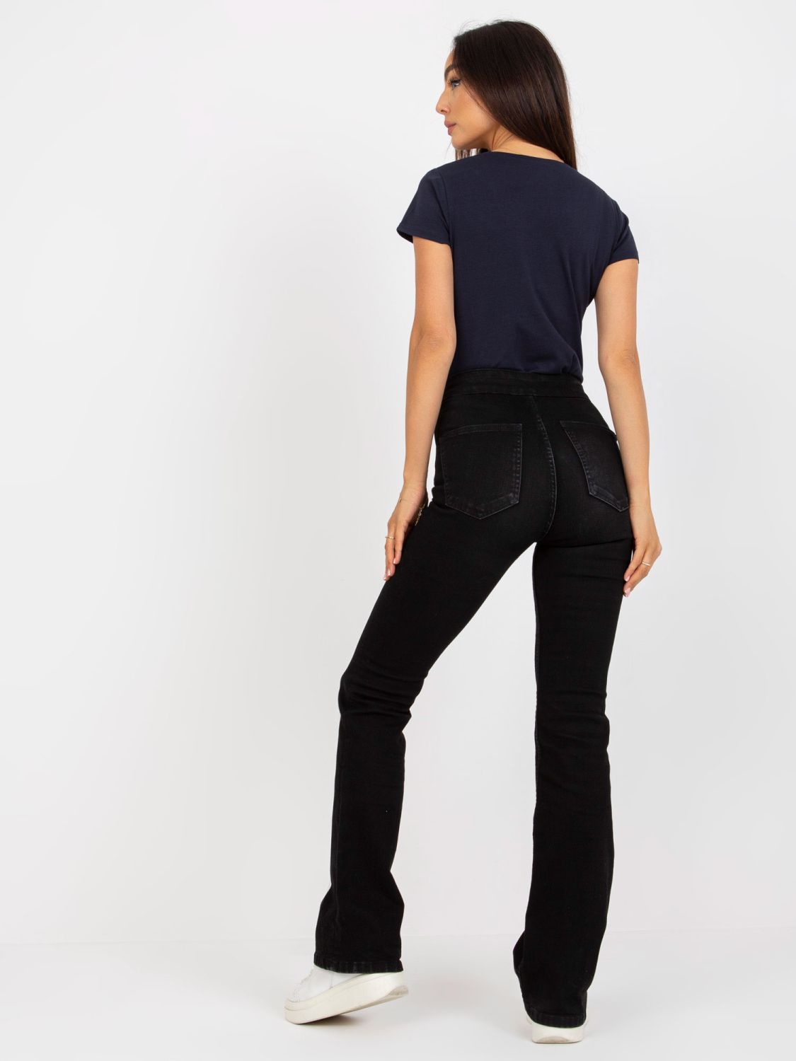 Dunkelblaues Damen Basic T-Shirt mit V-Ausschnitt