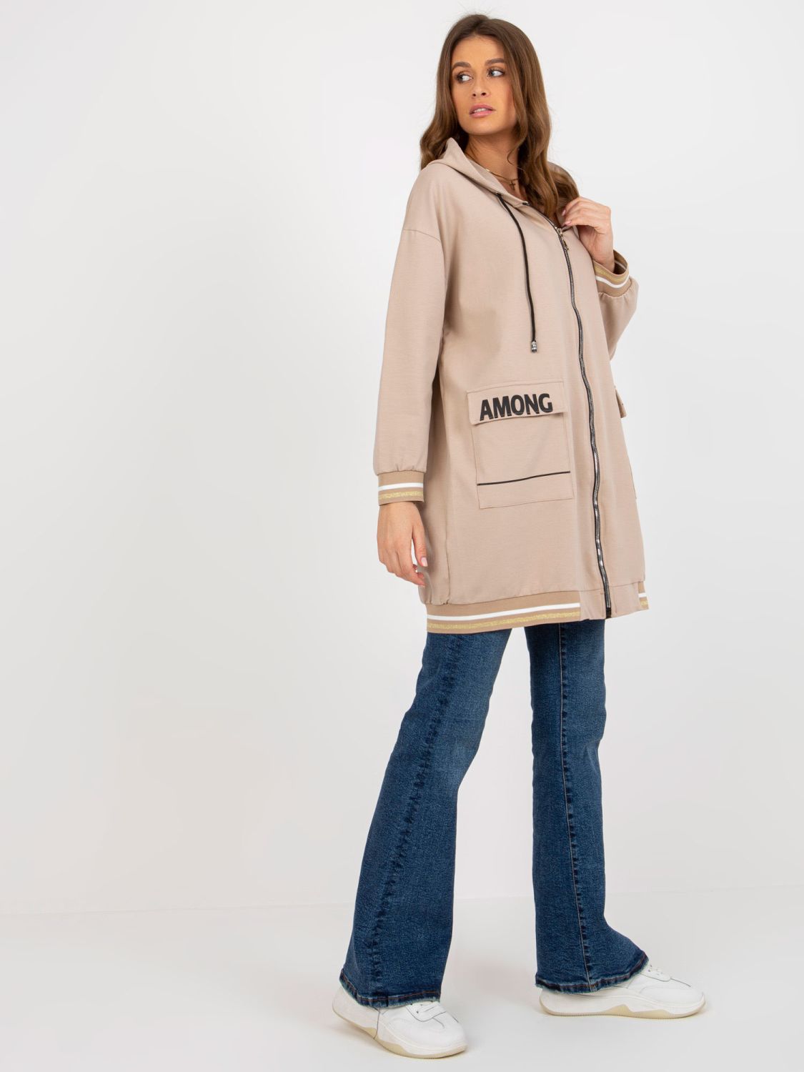 Beige lange Oversize Sweatshirt