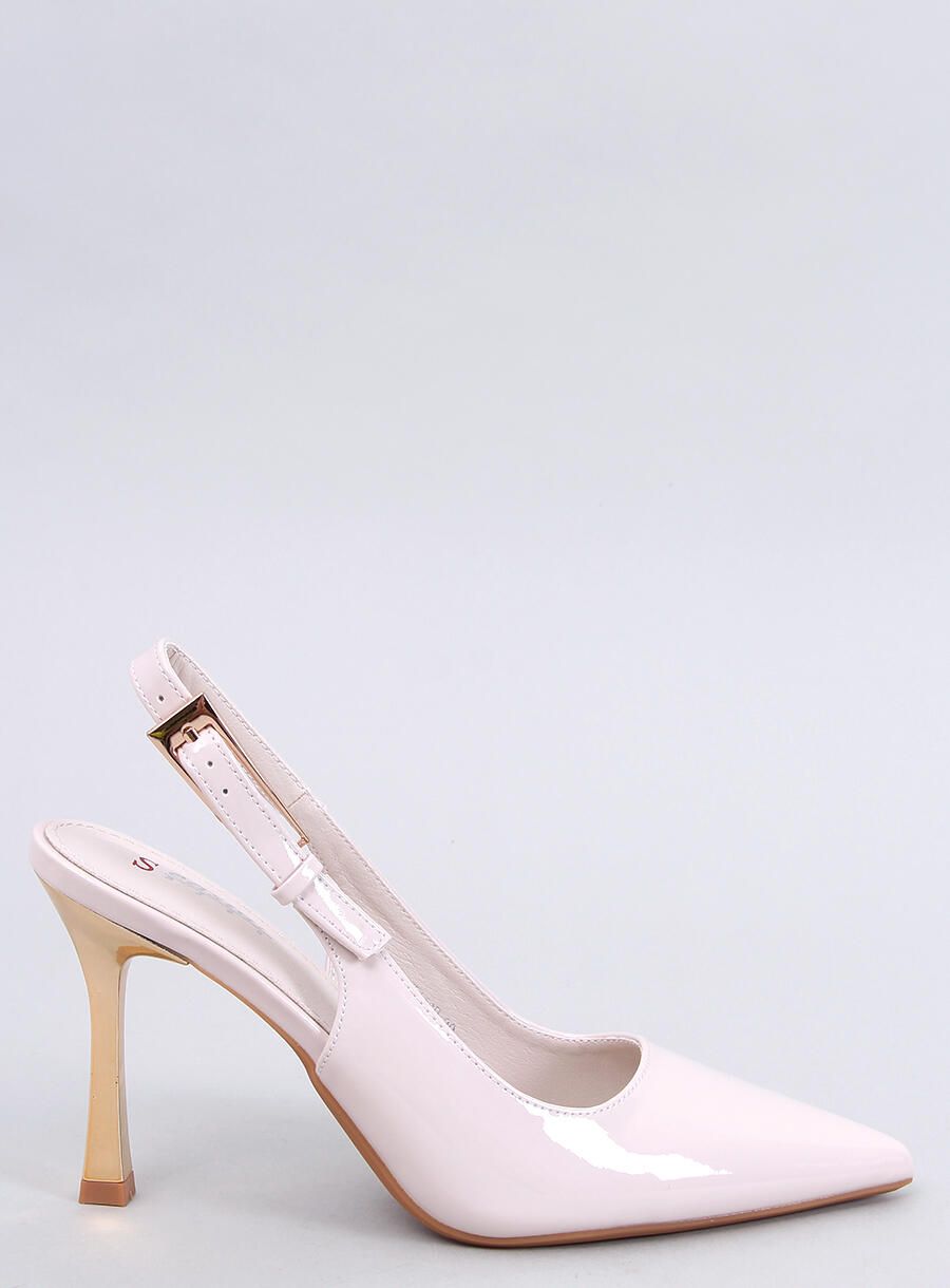 Lackierte Pumps auf goldenem Absatz Beige