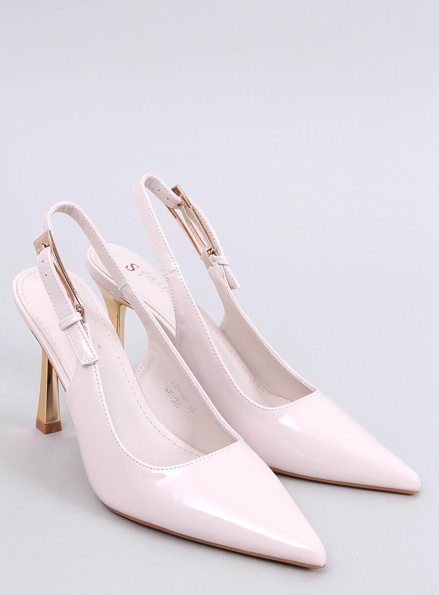 Lackierte Pumps auf goldenem Absatz Beige