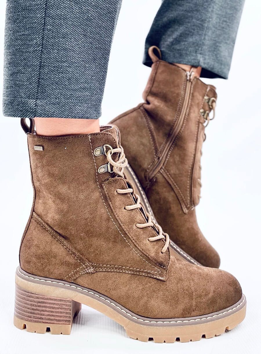 Schnürstiefel aus Wildleder mit Absatz Khaki