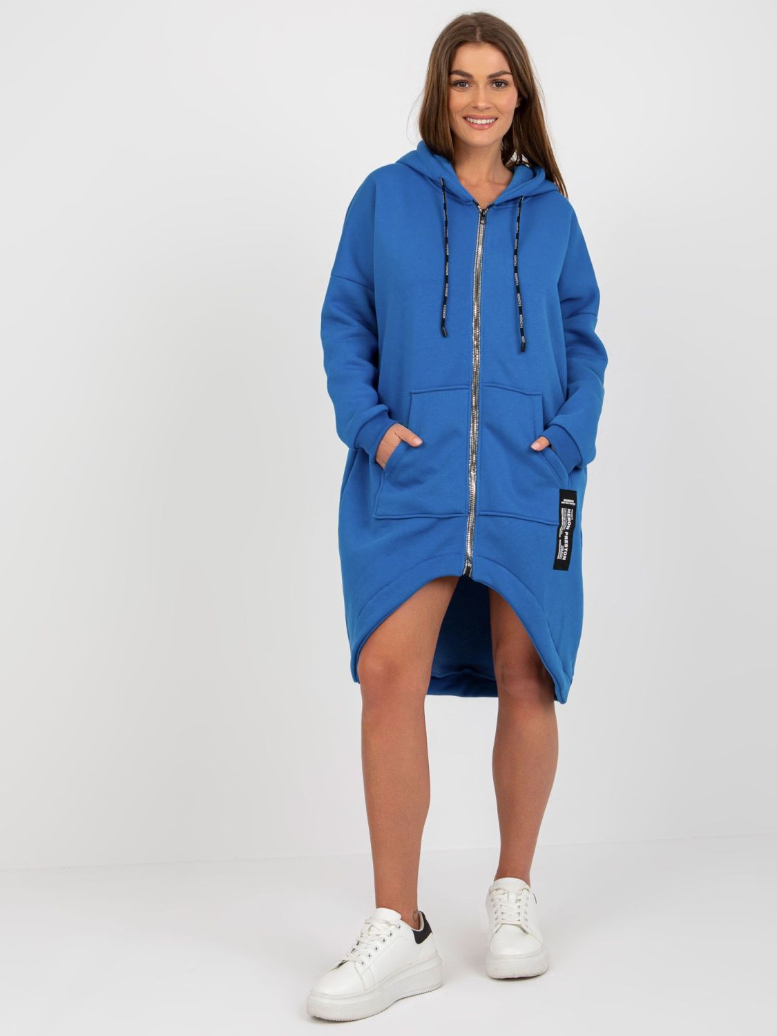 Dunkelblaue asymmetrische lange Baumwolljacke