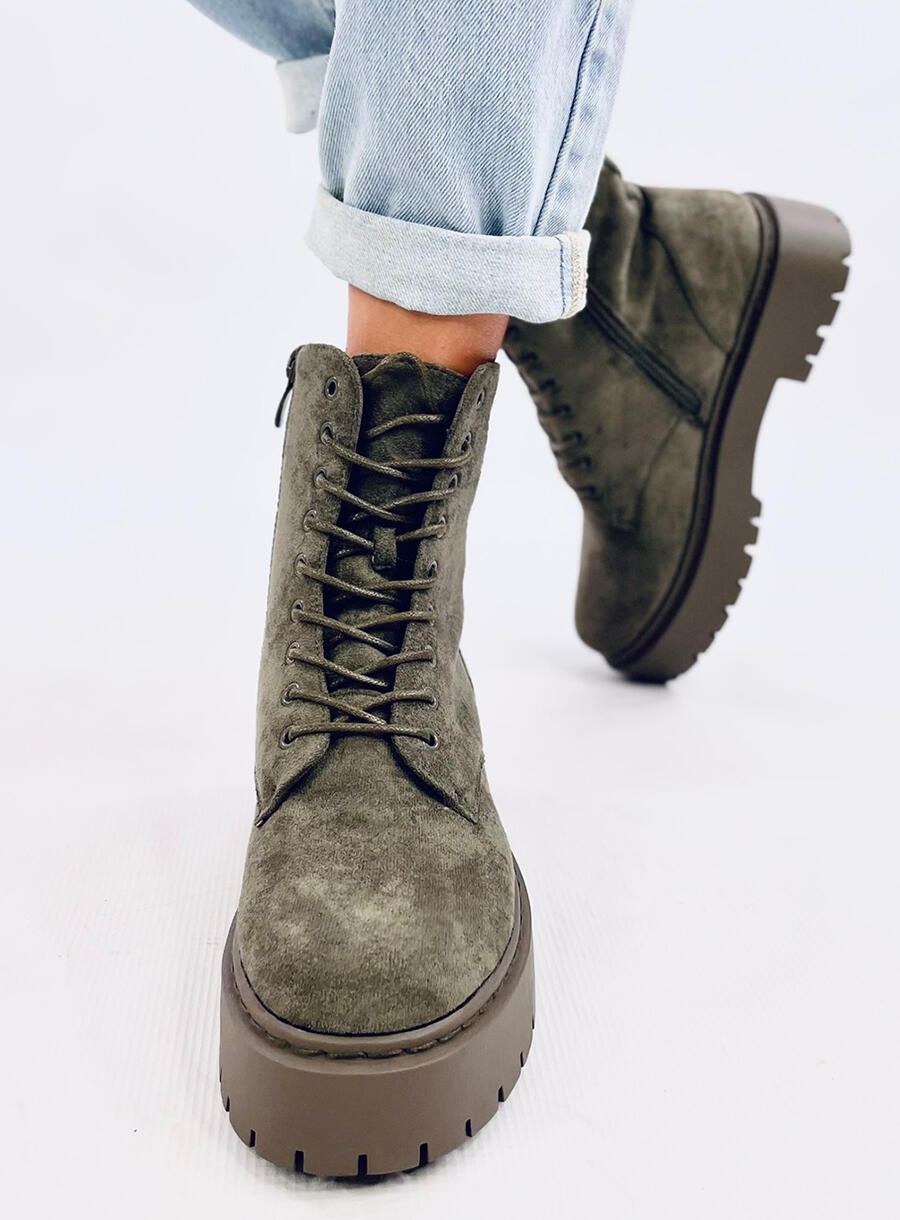 Damen-Schnürschuhe Olivgrün