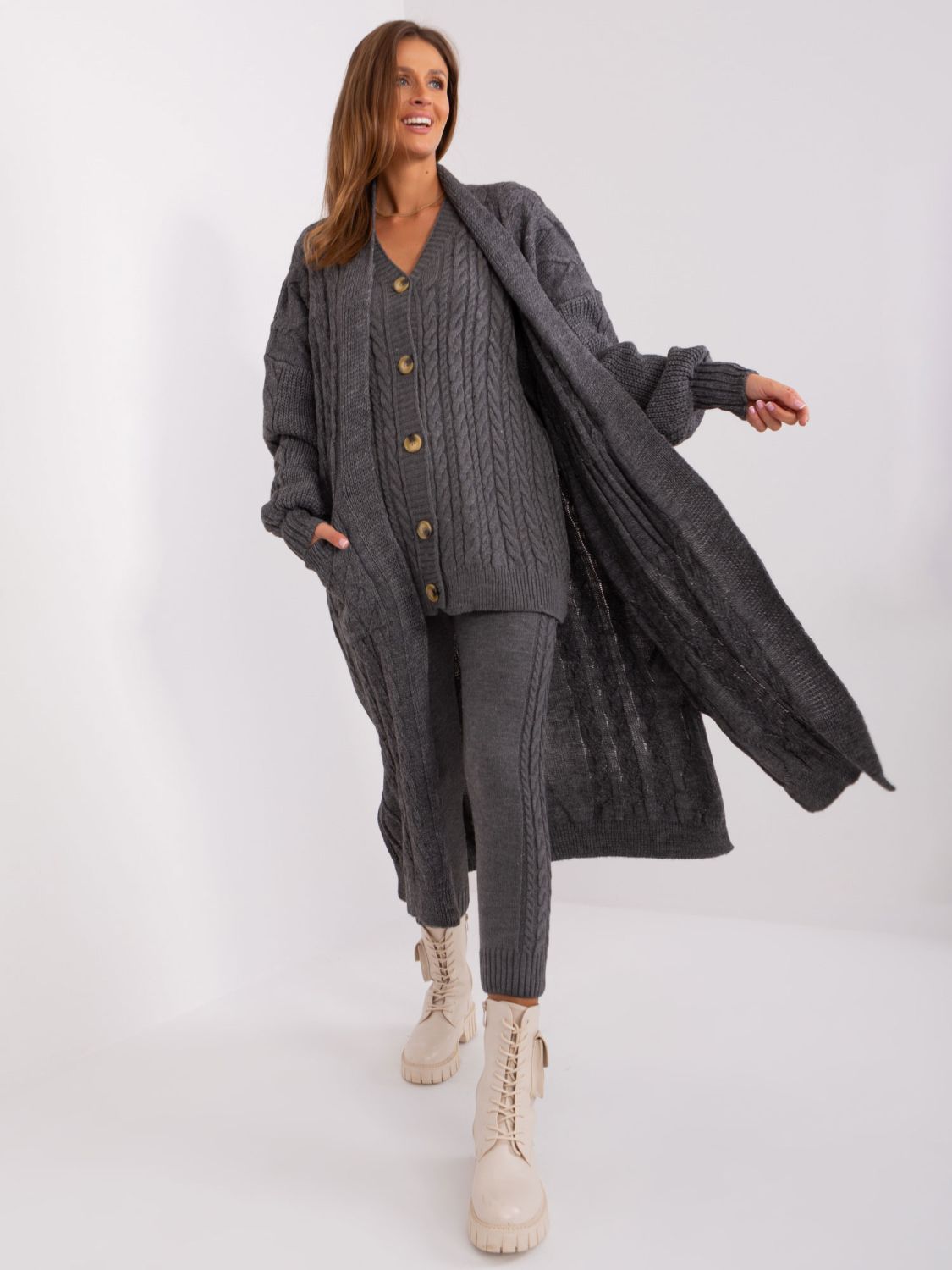 Dunkelgrauer Cardigan mit Puffärmeln