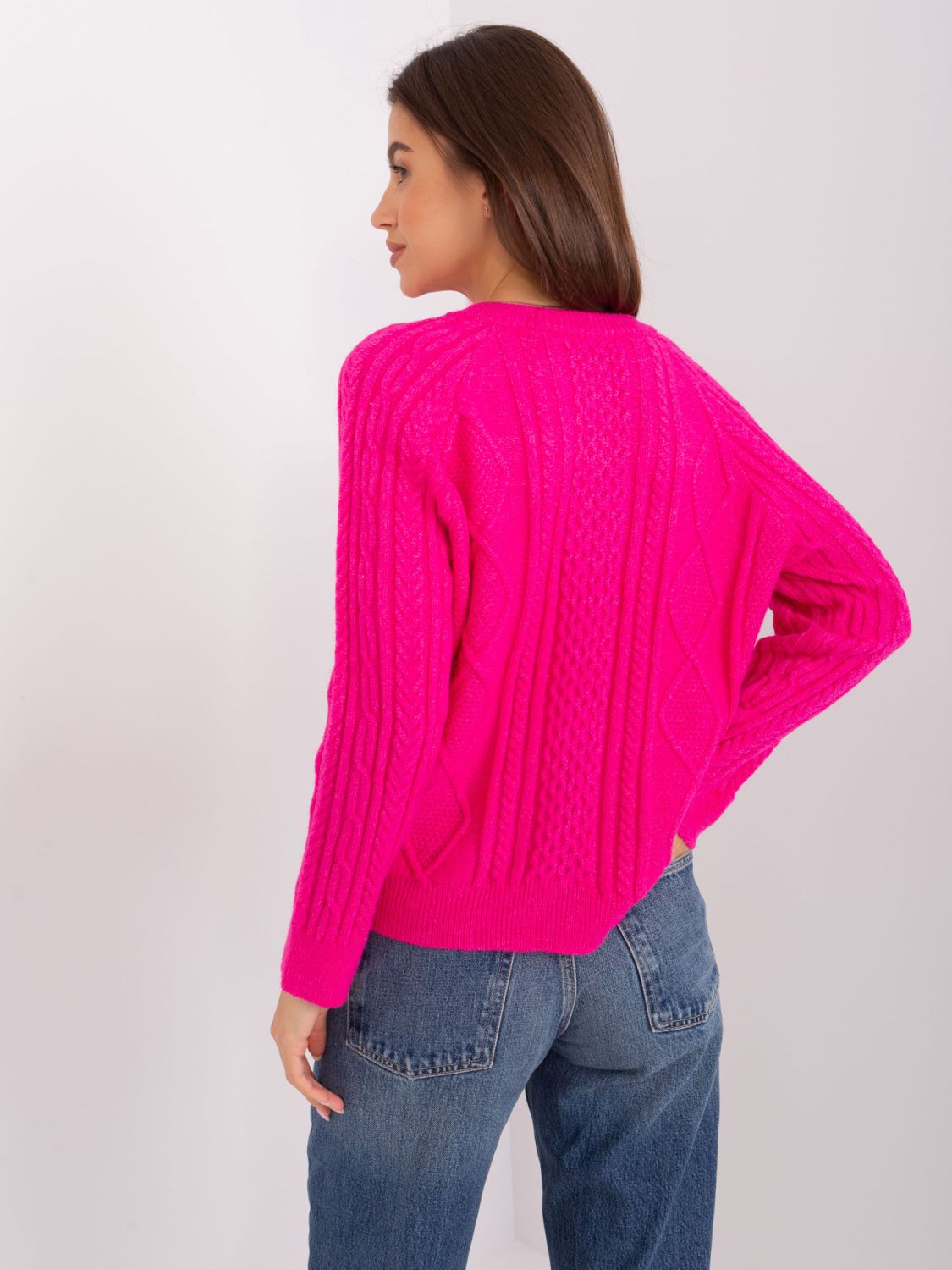 Fuchsia Damenpullover mit Zopfmuster