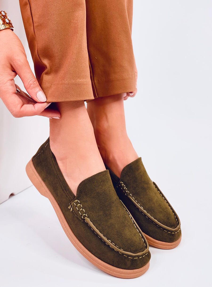 Extra weiche Damenmokassins Olivgrün