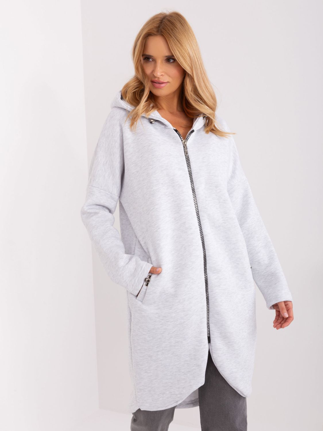 Helle graue Melange Basic Kapuzenpullover RUE PARIS