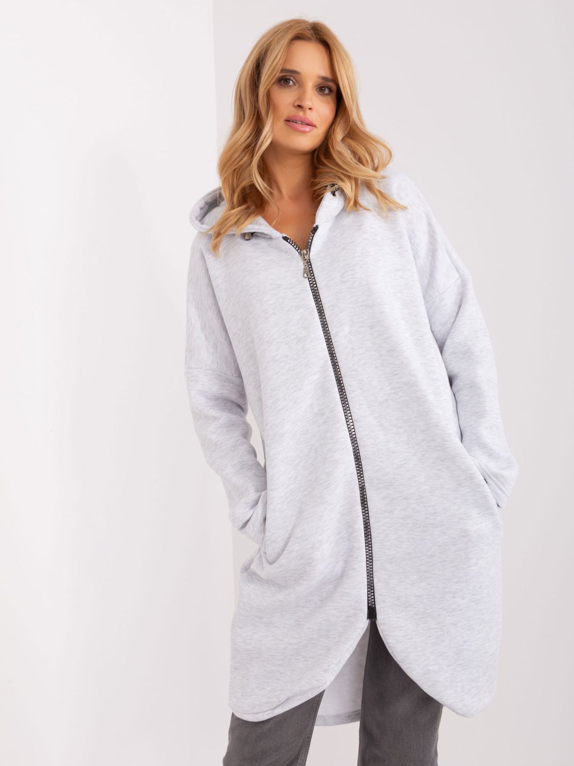 Helle graue Melange Basic Kapuzenpullover RUE PARIS