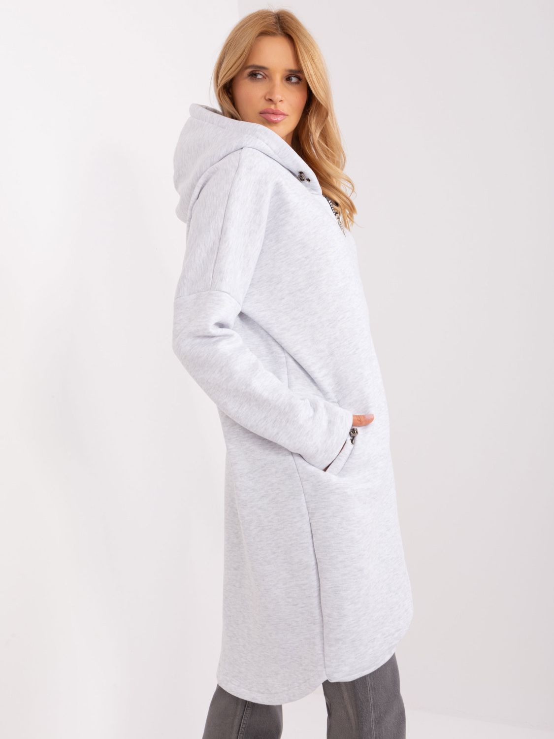 Helle graue Melange Basic Kapuzenpullover RUE PARIS