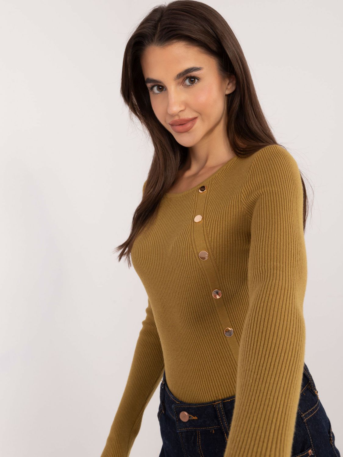 Eleganter olivfarbener Pullover