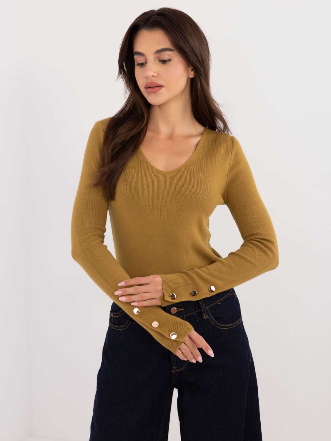 Eleganter olivgrüner Pullover mit langen Ärmeln