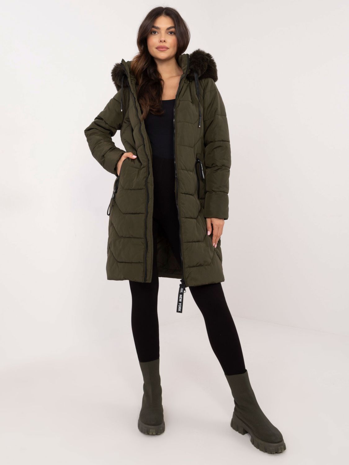 Damen khaki Winterjacke mit Kapuze